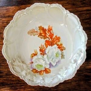 Vintage Leuchtenburg Germany Porcelain Lusterware Bowl Roses, Leaves, Autumn